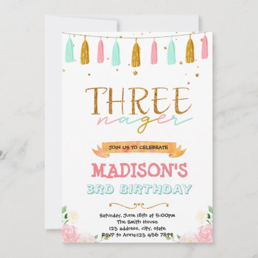 Invitation d'anniversaire de 3 ans de Threenager (Devant)