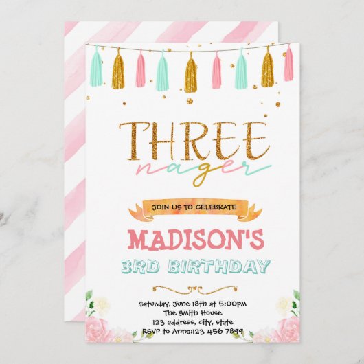 Invitation d'anniversaire de 3 ans de Threenager (Devant / Derrière)