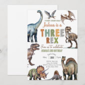 Invitation d'anniversaire de 3 ans pour garçon Din (Devant / Derrière)