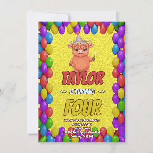 Invitation d'anniversaire de 4 ans de la vache mag (Devant)