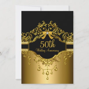 Invitation d'anniversaire de 50 ans en damas or et