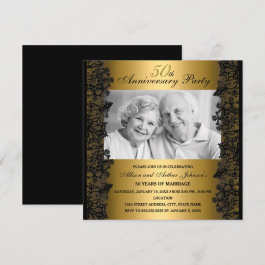 Invitation d'anniversaire de 50 ans en dentelle no (Devant / Derrière)