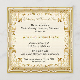 Invitation d'anniversaire de 50 ans en or orné