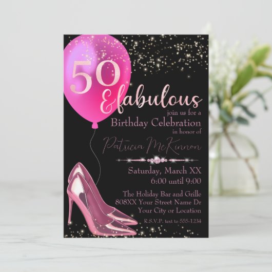 Invitation d'anniversaire de 50 ans Escarpins Rose (Debout devant)
