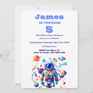 Invitation d'anniversaire de 5 ans dans l'espace p