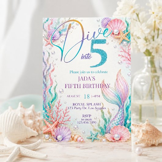 Invitation d'anniversaire de 5 ans de sirène Plong