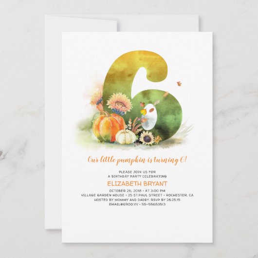Invitation d'anniversaire de 6 ans Little Pumpkin (Devant)