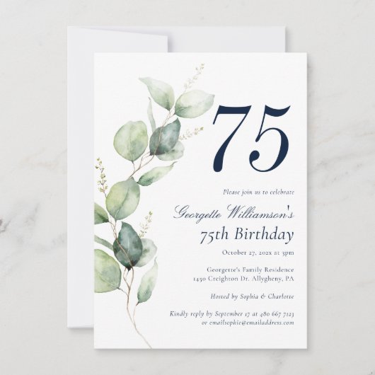 Invitation d'anniversaire de 75 ans au script de v (Devant)