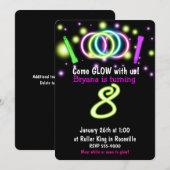 Invitation d'anniversaire de 8 ans GLOW Lights Age (Devant / Derrière)