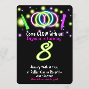 Invitation d'anniversaire de 8 ans GLOW Lights Age