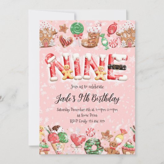 Invitation d'anniversaire de 9 ans pour une fête d (Devant)