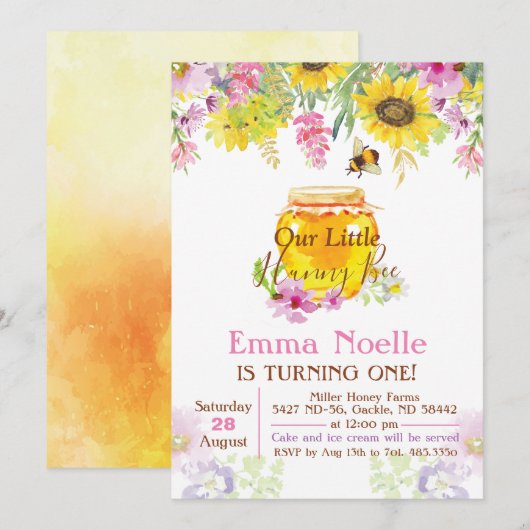 Invitation d'anniversaire de abeille bourdon miel (Devant / Derrière)