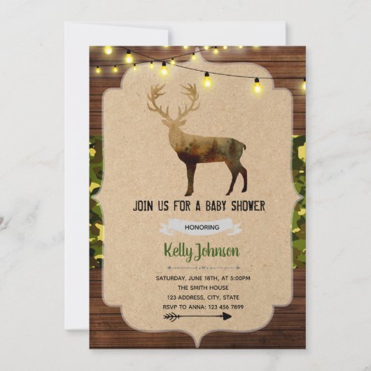 Invitation d'anniversaire de baby shower de cerf (Devant)