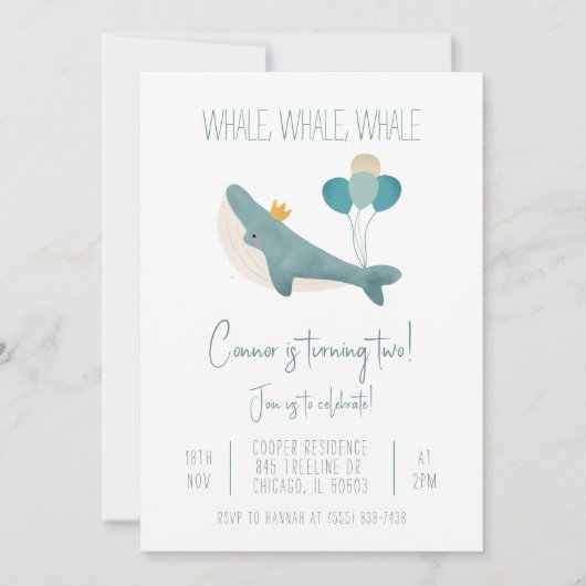 Invitation d'anniversaire de baleines (Devant)