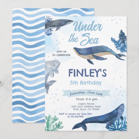 Invitation d'anniversaire de baleines (Devant / Derrière)