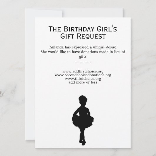 Invitation d'anniversaire de Ballerina (Dos)