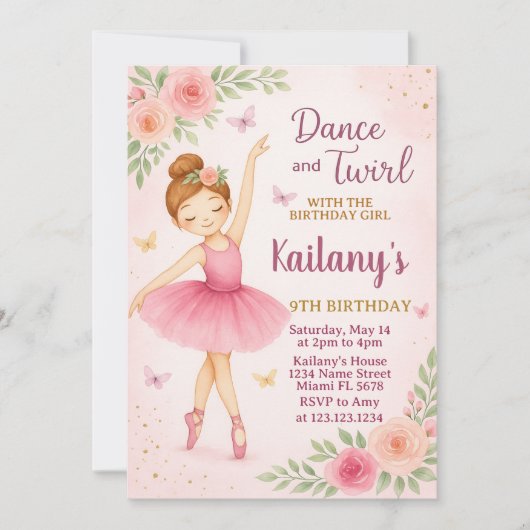 Invitation d'anniversaire de Ballerina (Devant)