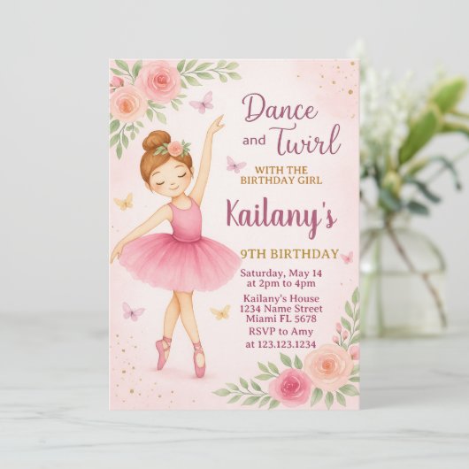Invitation d'anniversaire de Ballerina (Debout devant)