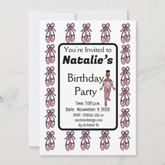 Invitation d'anniversaire de Ballerina #3 (Devant)