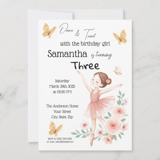 Invitation d'anniversaire de Ballerina - Fête de B (Devant)