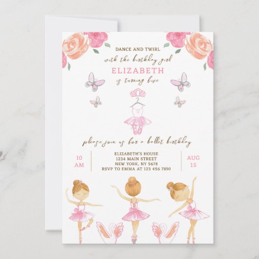 Invitation d'anniversaire de Ballerina rose (Devant)