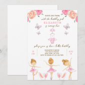 Invitation d'anniversaire de Ballerina rose (Devant / Derrière)