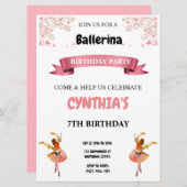 Invitation d'anniversaire de Ballerina rose (Devant / Derrière)