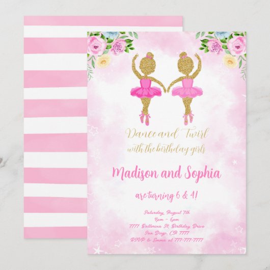 Invitation d'anniversaire de ballerine (Devant / Derrière)