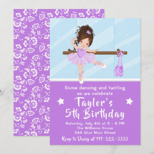 Invitation d'anniversaire de ballerine aux cheveux