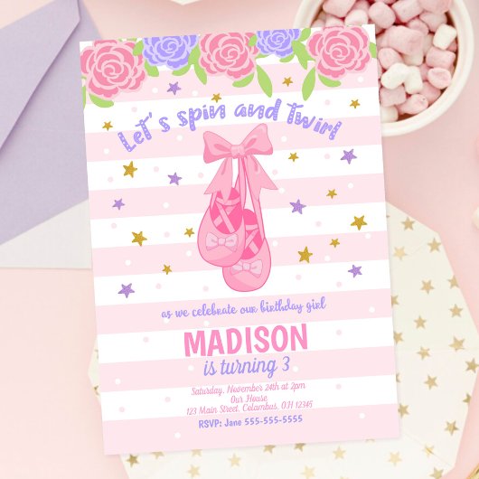 Invitation d'anniversaire de ballerine / Chaussure