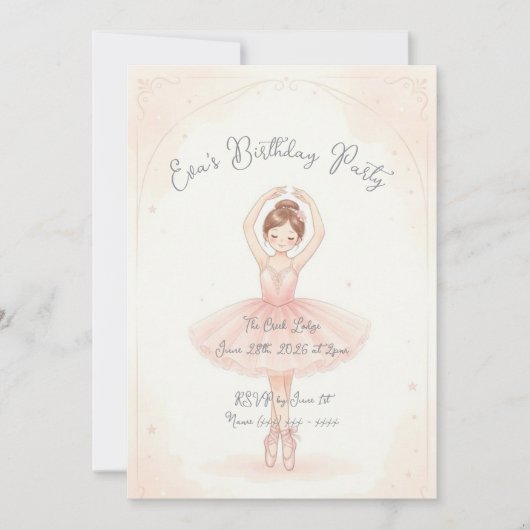 Invitation d'anniversaire de ballerine rose (Devant)