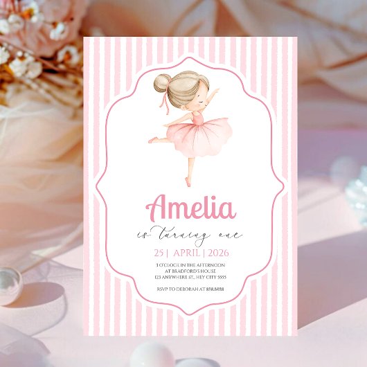 Invitation d'anniversaire de ballerine rose Thème
