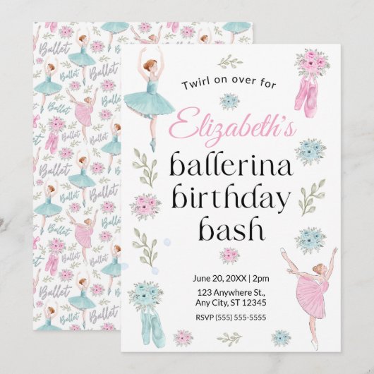 Invitation d'anniversaire de ballet (Devant / Derrière)
