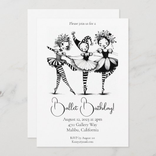 Invitation d'anniversaire de ballet (Devant / Derrière)