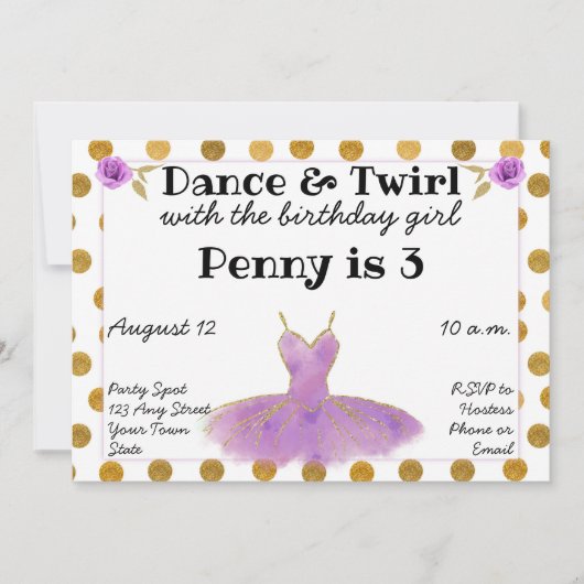 Invitation d'anniversaire de ballet (Devant)