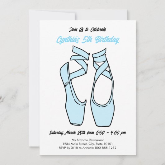 Invitation d'anniversaire de ballet bleu minimalis (Devant)