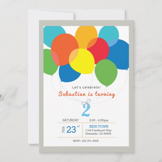 Invitation d'anniversaire de ballon (Devant)