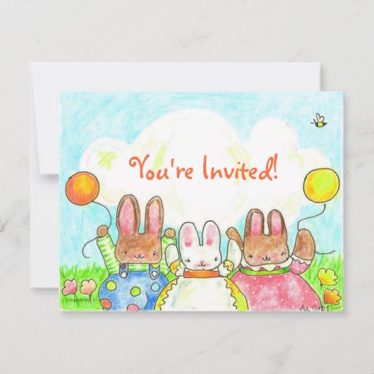 invitation d'anniversaire de ballon lapin (Devant)