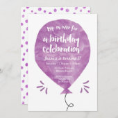 Invitation d'anniversaire de ballons en violet (Devant / Derrière)