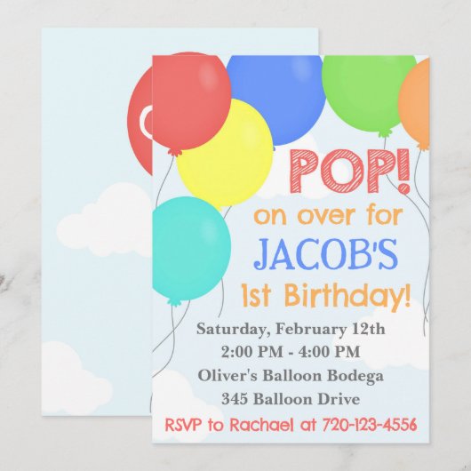 Invitation d'anniversaire de ballons, Invitation d (Devant / Derrière)