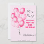 Invitation d'anniversaire de ballons roses (Devant)
