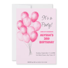 Invitation d'anniversaire de ballons roses