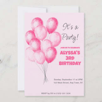 Invitation d'anniversaire de ballons roses