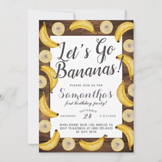 Invitation d'anniversaire de bananes (Devant)