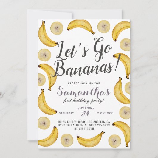 Invitation d'anniversaire de bananes (Devant)