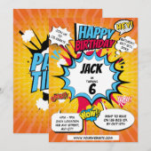 Invitation d'anniversaire de bande dessinée (Devant / Derrière)