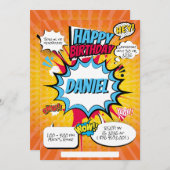 Invitation d'anniversaire de bande dessinée (Devant / Derrière)