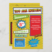 Invitation d'anniversaire de bande dessinée de (Devant / Derrière)