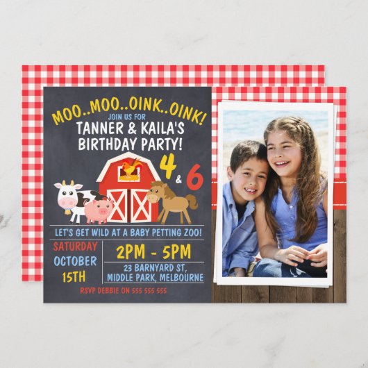 Invitation d'anniversaire de Barnyard Chalkboard (Devant / Derrière)