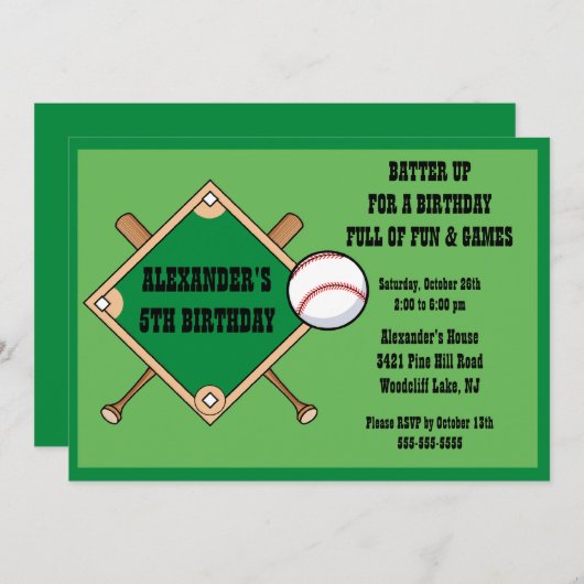 Invitation d'anniversaire de base-ball (Devant / Derrière)